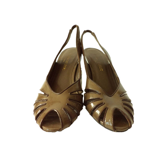 BANANA REPUBLIC 7M MOCHA BROWN PU PATENT LEATHER SLINGBACK OPEN TOE SANDAL SHOE - Picture 4 of 8